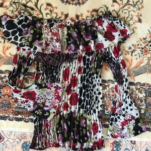 Floral and Polka Dot Off-Shoulder Top